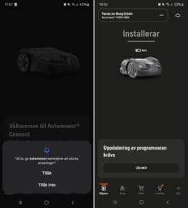 Installation av appen och mjukvaruuppdatering av enheten