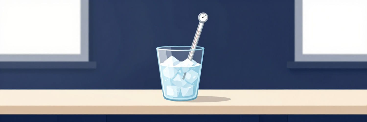 Stektermometer som kalibreras i ett glas isvatten